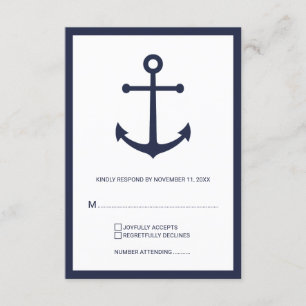Nautical Navy Blue Anchor Wedding RSVP Card
