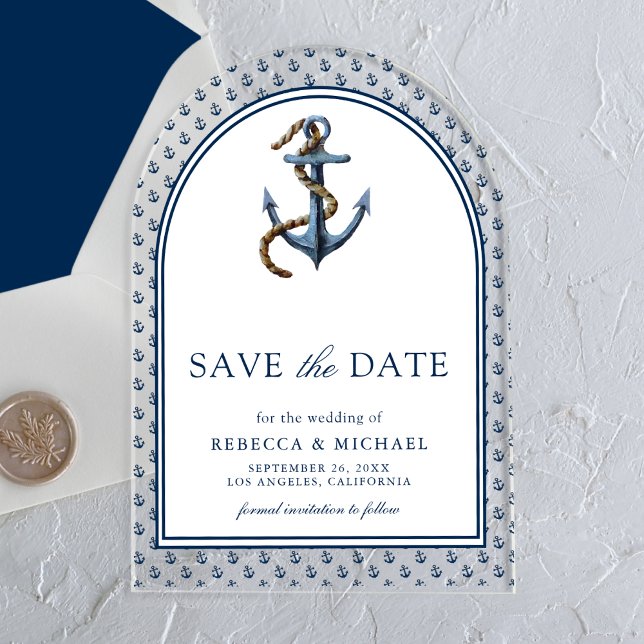 Nautical Navy Blue Anchor Wedding Save the Date (Creator Uploaded)