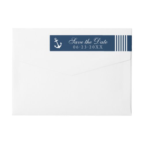 Nautical Navy Blue Anchor Wedding Save the Date Wrap Around Label