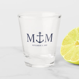 Nautical Navy Blue Anchor Wedding Shot Glass