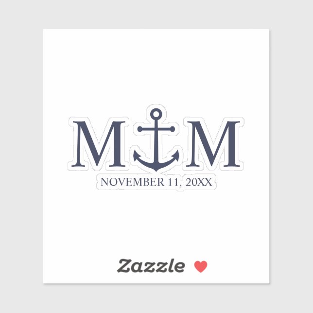 Nautical Navy Blue Anchor Wedding Sticker (Sheet)