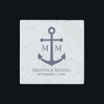 Nautical Navy Blue Anchor Wedding Stone Magnet<br><div class="desc">Add a stylish touch to your nautical wedding with this classic navy blue anchor wedding favor. Designed with a navy blue anchor illustration, it features personalized bride and groom monogram, name, and wedding date in a navy blue serif font on a white background. Perfect for nautical weddings, beach weddings and...</div>
