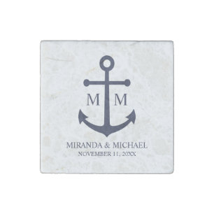 Nautical Navy Blue Anchor Wedding Stone Magnet