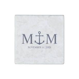 Nautical Navy Blue Anchor Wedding Stone Magnet
