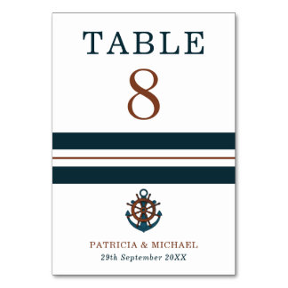 Nautical Navy Blue Anchor Wedding Table Number