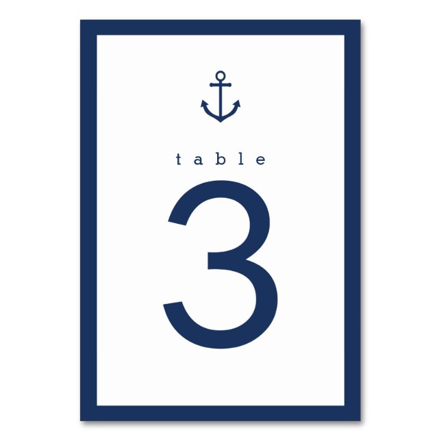 Nautical Navy Blue Anchor Wedding Table Number (Back)