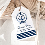 Nautical Navy Blue Anchor Wedding Thank You Gift Tags<br><div class="desc">Modern preppy nautical wedding "Thank You" favor tag features a wedding monogram displayed inside a boat anchor with rope knot frame,  custom text,  and stripes. Navy blue and white color scheme.</div>