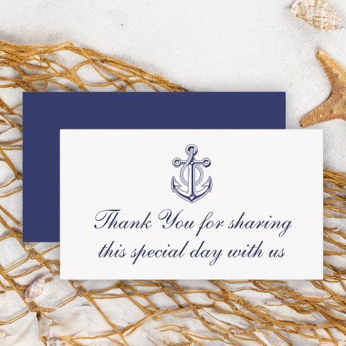 Nautical Navy Blue Anchor Wedding Thank You Place Card