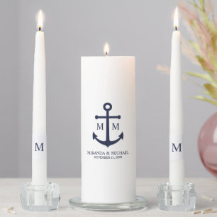 Nautical Navy Blue Anchor Wedding Unity Candle Set