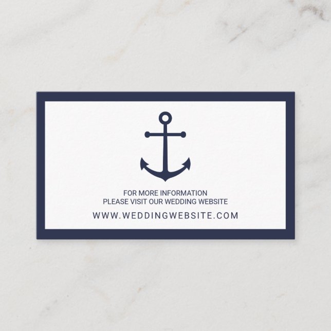 Nautical Navy Blue Anchor Wedding Website Card (Front)