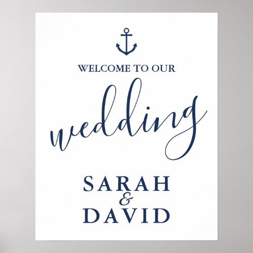 Nautical Navy Blue Anchor Wedding Welcome Sign