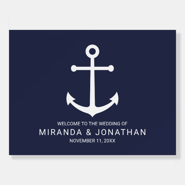 Nautical Navy Blue Anchor Wedding Welcome Sign (Front)