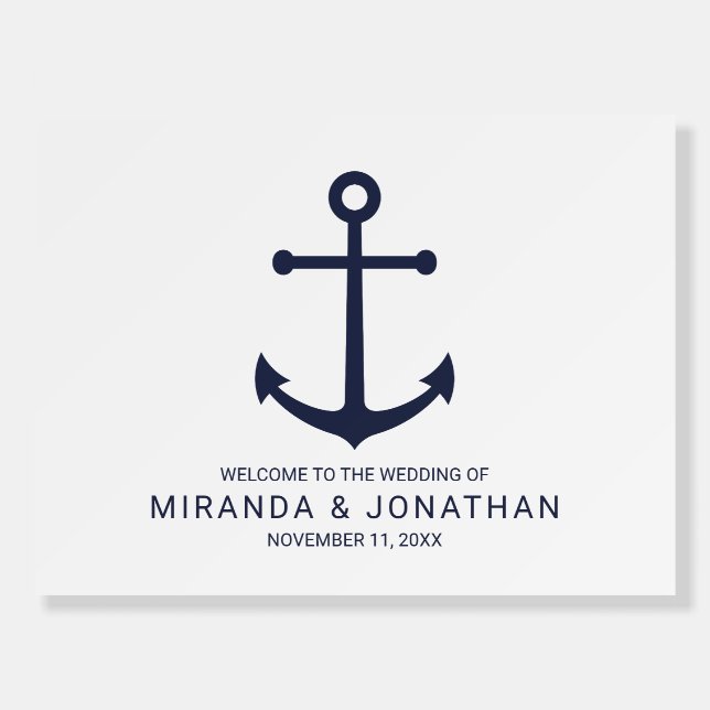 Nautical Navy Blue Anchor Wedding Welcome Sign (Front)