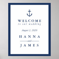 Nautical Navy Blue Anchor Wedding Welcome Sign