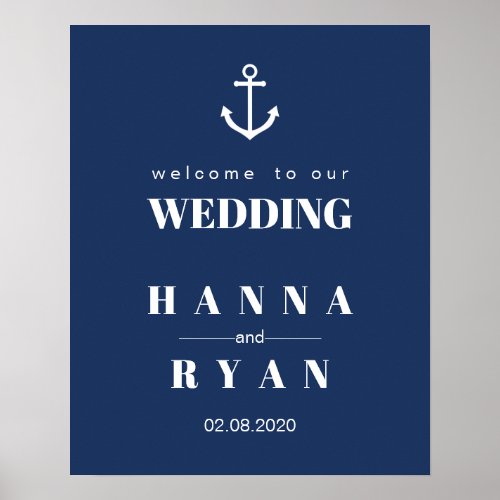 Nautical Navy Blue Anchor Wedding Welcome Sign