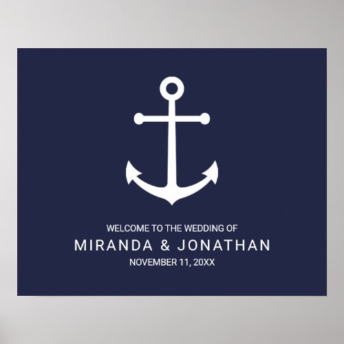 Nautical Navy Blue Anchor Wedding Welcome Sign