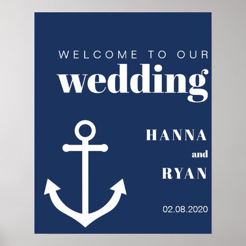 Nautical Navy Blue Anchor Wedding Welcome Sign