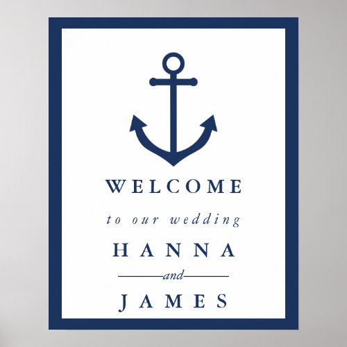Nautical Navy Blue Anchor Wedding Welcome Sign