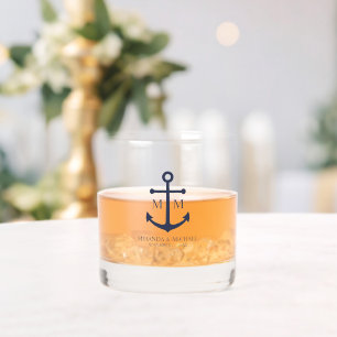 Nautical Navy Blue Anchor Wedding Whiskey Glass