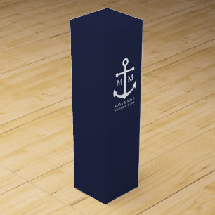 Nautical Navy Blue Anchor Wedding Wine Box