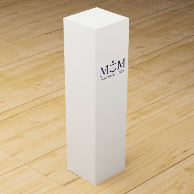 Nautical Navy Blue Anchor Wedding Wine Box (Front)