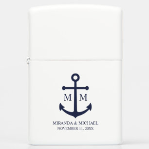 Nautical Navy Blue Anchor Wedding Zippo Lighter