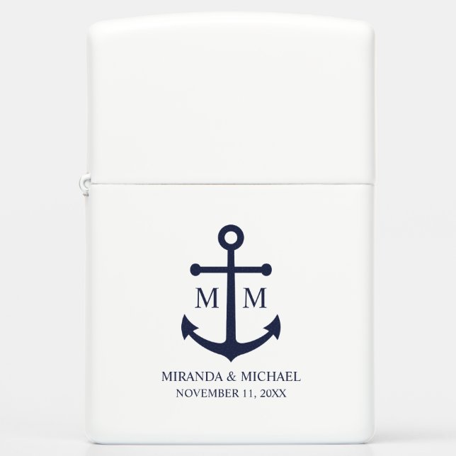 Nautical Navy Blue Anchor Wedding Zippo Lighter (Front)