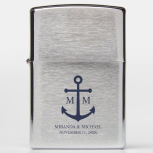 Nautical Navy Blue Anchor Wedding Zippo Lighter