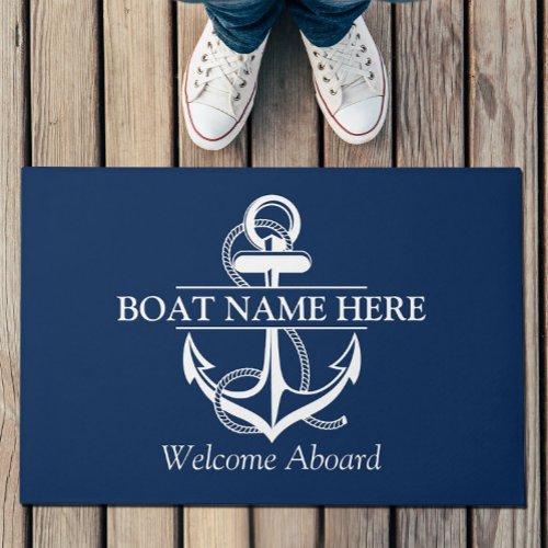 Nautical Navy Blue Anchor Welcome Aboard Doormat 