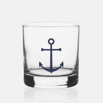 Nautical Navy Blue Anchor Whiskey Glass by manadesignco at Zazzle