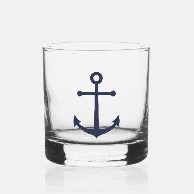 Nautical Navy Blue Anchor Whiskey Glass (Front)