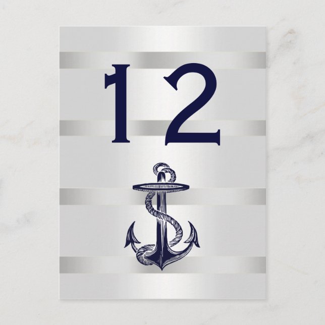 Nautical Navy Blue Anchor White BG V Table Number (Front)