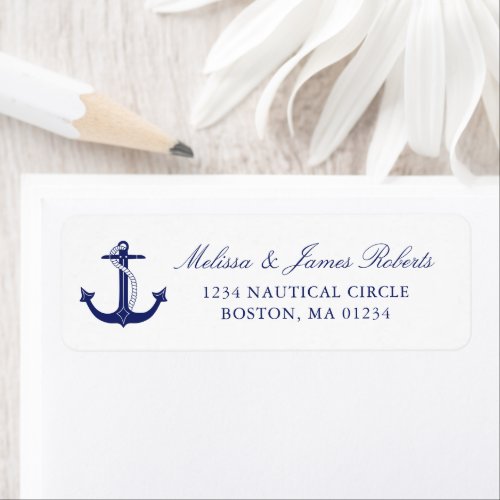 Nautical Navy Blue Anchor White Return Address Label