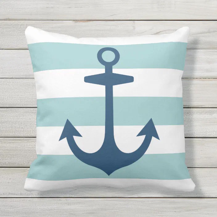 Nautical Navy Blue Anchor With Aqua, Outdoor Anchor Pillow
