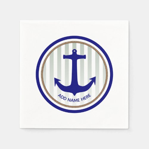 Nautical Navy Blue Anchor with Boat Name Napkins