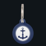 Nautical Navy Blue Anchor With Custom Info Pet ID Tag<br><div class="desc">Navy blue / dark blue anchor shape silhouette. On the other side there are personalizable text areas for the name of the pet and for a phone number.</div>
