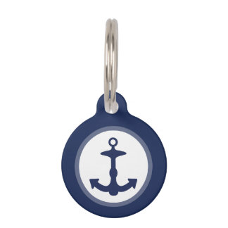 Nautical Navy Blue Anchor With Custom Info Pet ID Tag