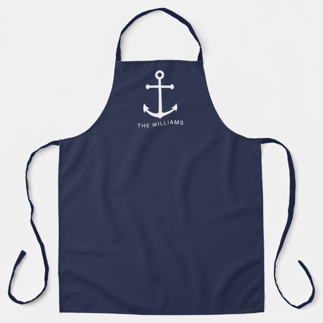 Nautical Navy Blue Anchor with Custom Name Apron (Front)