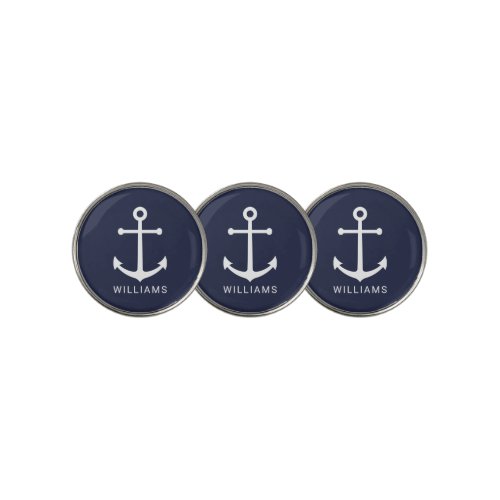 Nautical Navy Blue Anchor with Custom Name Golf Ball Marker