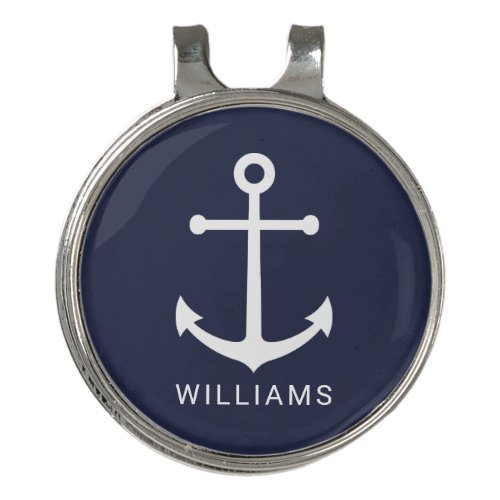 Nautical Navy Blue Anchor with Custom Name Golf Hat Clip