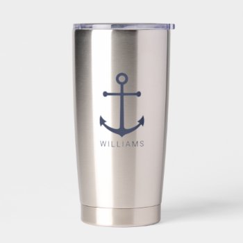 Nautical Navy Blue Anchor With Custom Name Insulated Tumbler by manadesignco at Zazzle