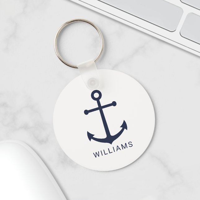 Nautical Navy Blue Anchor with Custom Name Keychain (Creator Uploaded)
