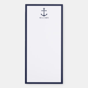 Nautical Navy Blue Anchor with Custom Name Magnetic Notepad