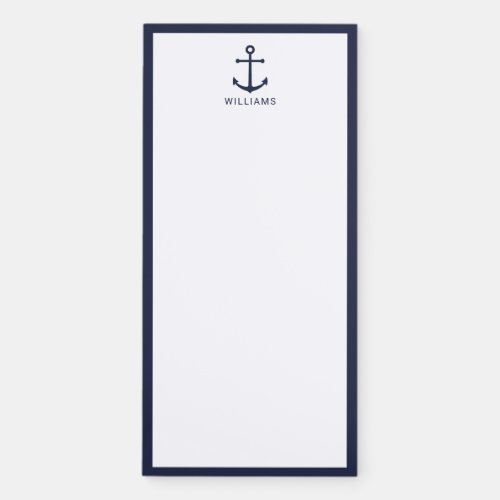 Nautical Navy Blue Anchor with Custom Name Magnetic Notepad
