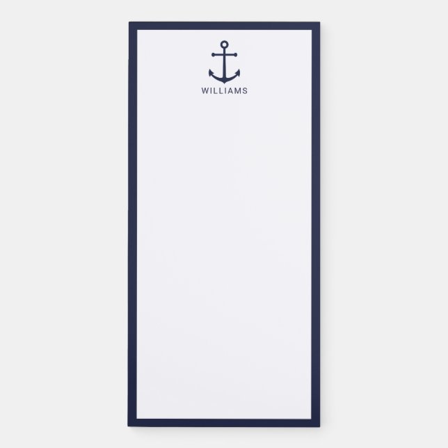 Nautical Navy Blue Anchor with Custom Name Magnetic Notepad (Front)