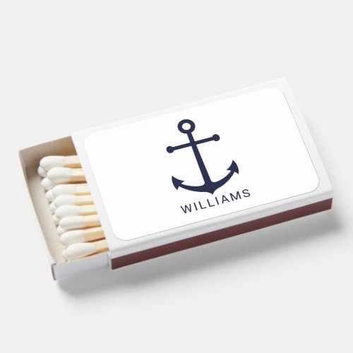 Nautical Navy Blue Anchor with Custom Name Matchbo Matchboxes