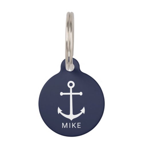 Nautical Navy Blue Anchor with Custom Name Pet ID  Pet ID Tag