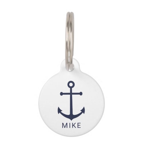Nautical Navy Blue Anchor with Custom Name Pet ID Tag