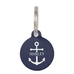 Nautical Navy Blue Anchor with Custom Name Pet ID Tag