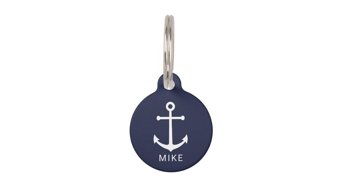Nautical Navy Blue Anchor With Custom Name Pet Id Tag Zazzle Com